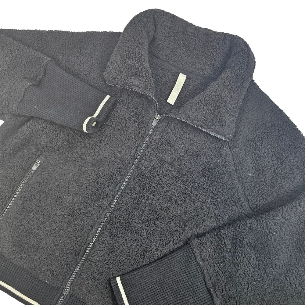 Athleta Women L Tugga Sherpa Jacket Black Zip Up Activewear High Neck Athleisure
